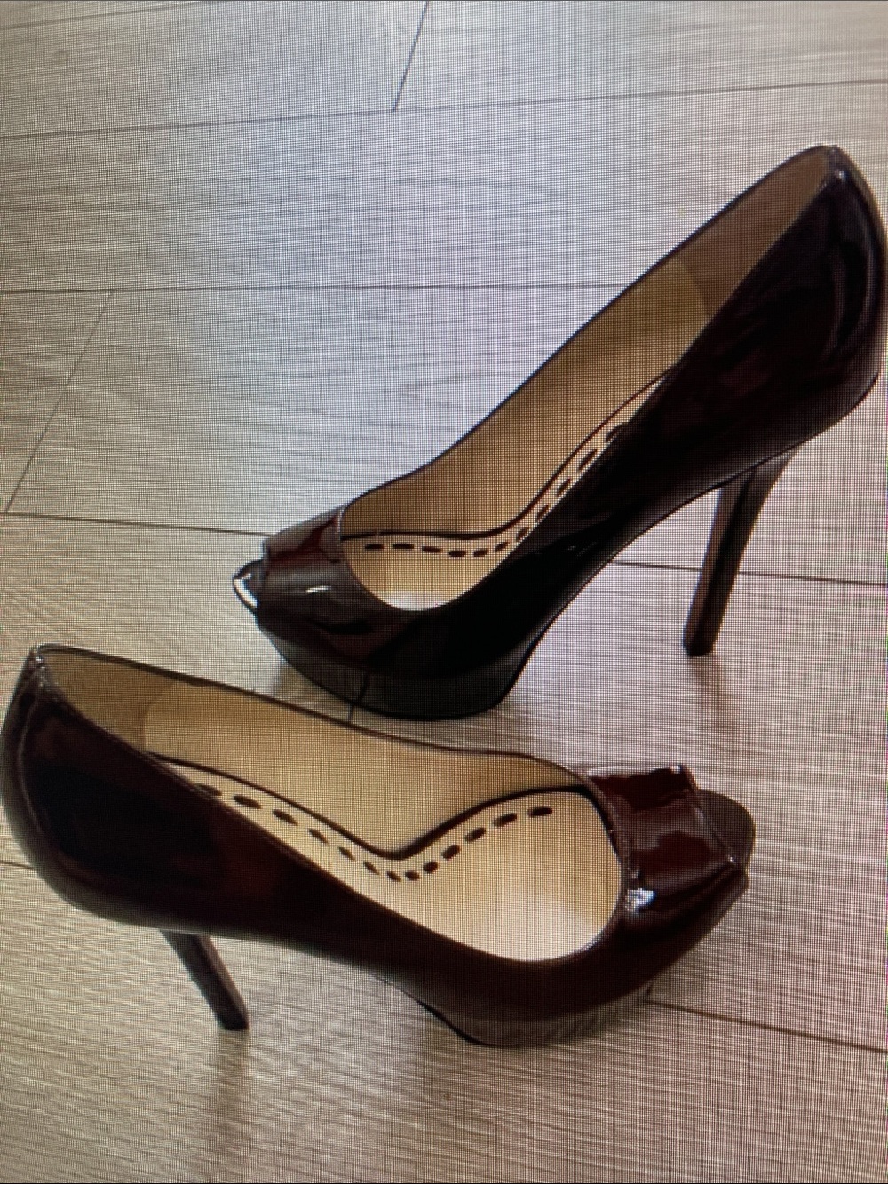 Women’s Patent Peep-Toe Stiletto Heels in Deep Burgundy